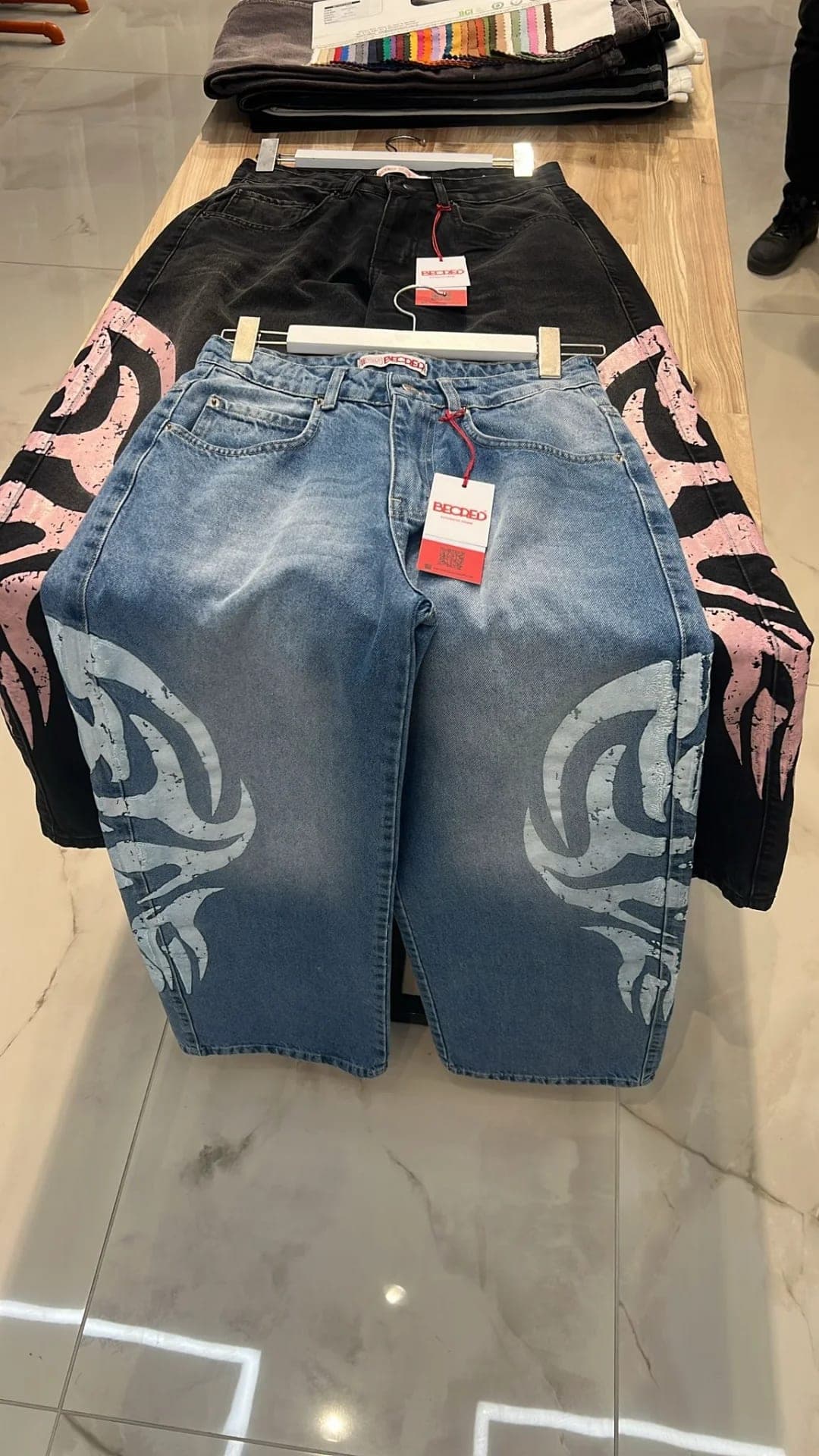 TRIBAL FLAME WIDE LEG JEANS 
