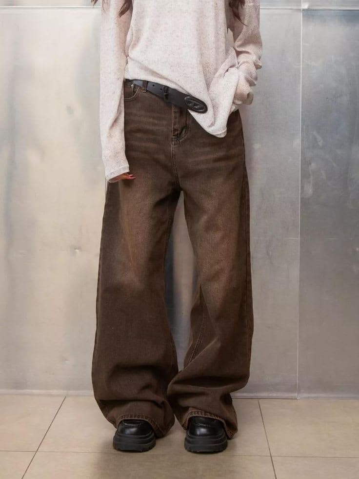 Brown Baggy Wide Leg Jeans